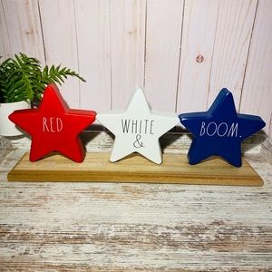 Rae Dunn RED WHITE & BOOM star trio sign